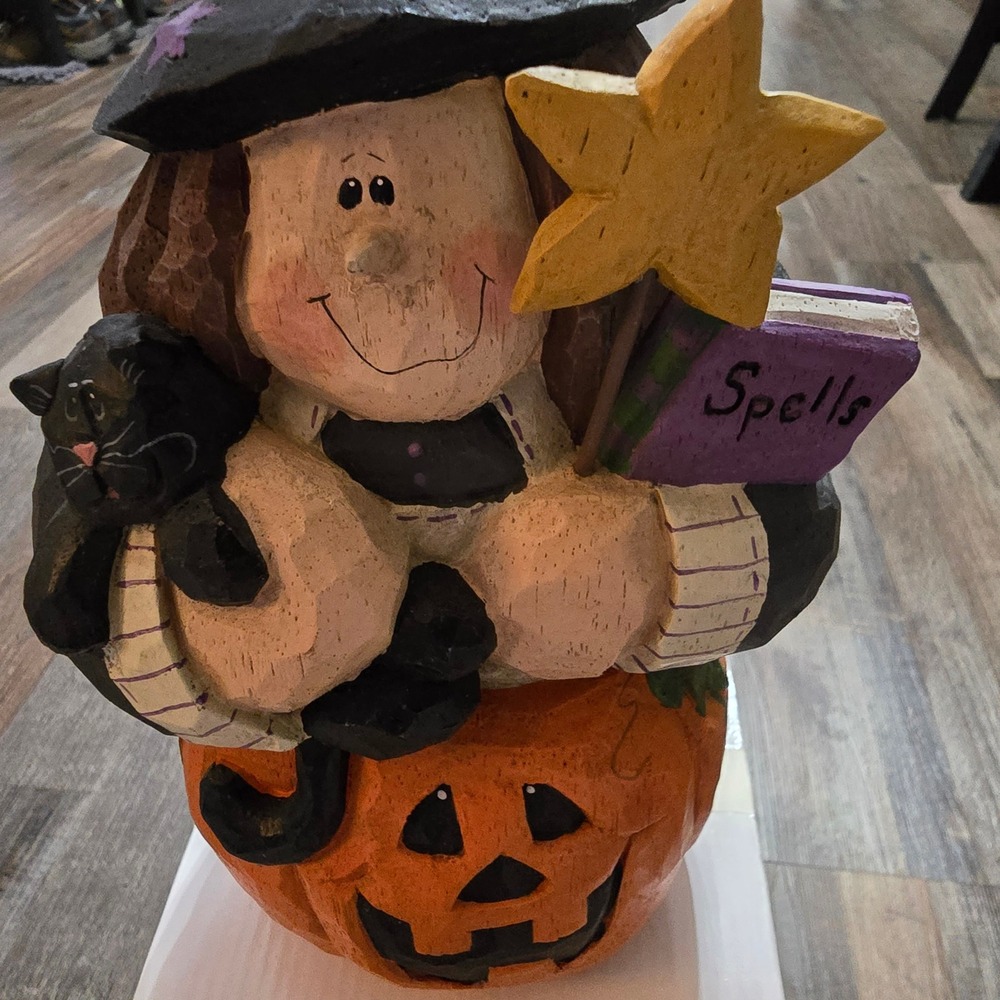 Eddie Walker Witch on Pumpkin 1998 Whimsical Halloween Figurine Resin Folk Art